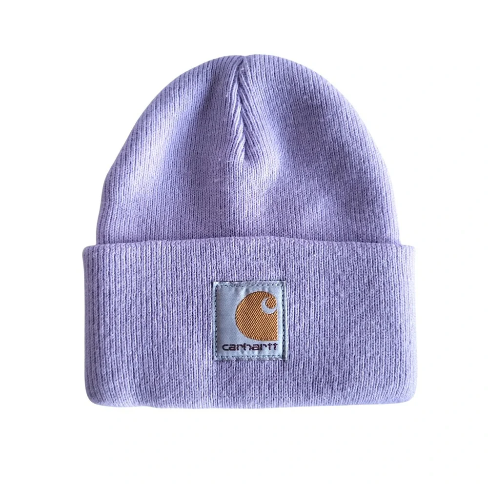 Carhartt Toddler Girls Purple Beanie Winter Watch Hat Baby Kids Patch Logo EUC